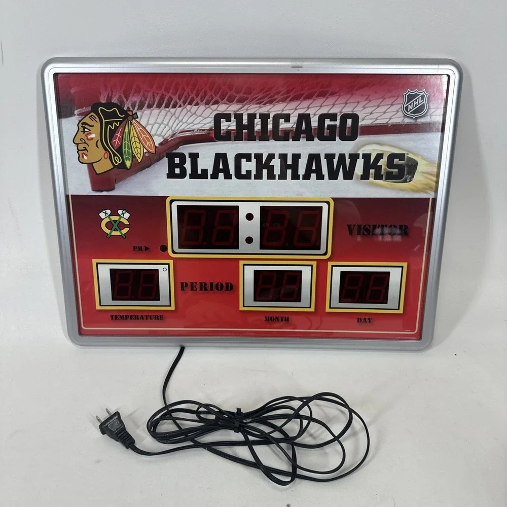 NHL Chicago Blackhawks Scoreboard Wall Clock LED Digital Time Temp Date Tested